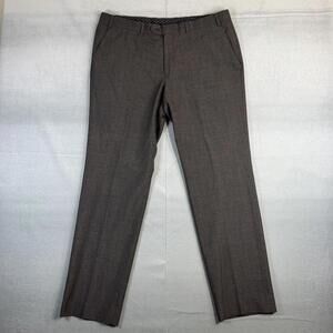 John Varvatos Dress Pants Mens 38R Brown Plaid Classic Straight Flat Front